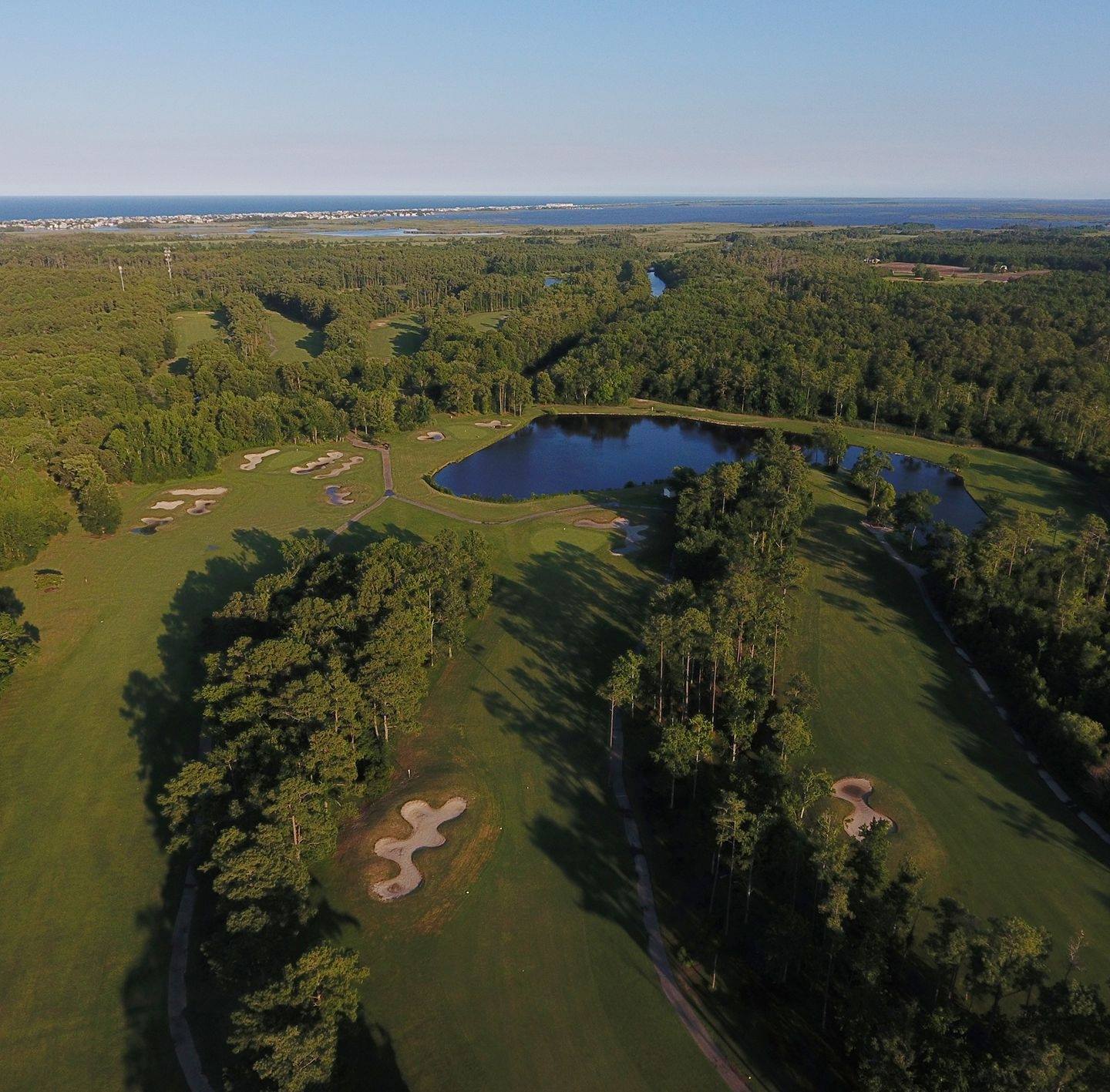 View of golf course from aerial perspective